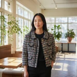 Express Vintage Multi-Color 3/4 Sleeve Tweed Blazer Jacket Size 4